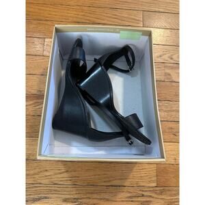Michael Kors Fiona Wedge Sandals Women’s Size 8 Black Leather Open Toe Ankle
